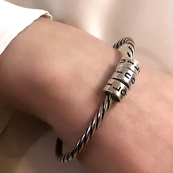 Sterling Silver Spinner I Love You Bangle Cuff Bracelet - Picture 9 of 10